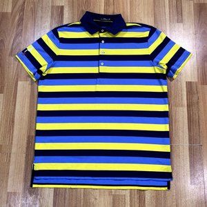 Ralph Lauren RLX Shirt Mens Large L Blue Yellow Stripes Golf Casual